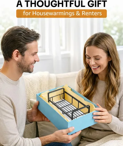 Vista 7 de HULISEN Soporte grande de esponja, organizador de dispensador de jabón de cocina de acero inoxidable 304, escurridor de jabón de encimera con Negro