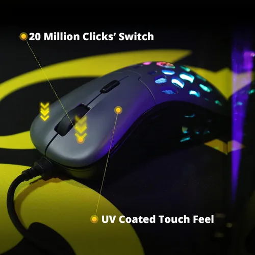 Vista 5 de DREVO Osprey - Mouse para juegos RGB, 12000 DPI, ultraligero de 2.29 oz, sensor óptico PixArt PAW 3327, 6 botones programables, carcasa de panal