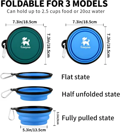 Vista 77 de COOYOO Cuenco plegable para perros, paquete de 2 cuencos plegables para agua para perros y gatos, plato portátil para alimentación de mascotas