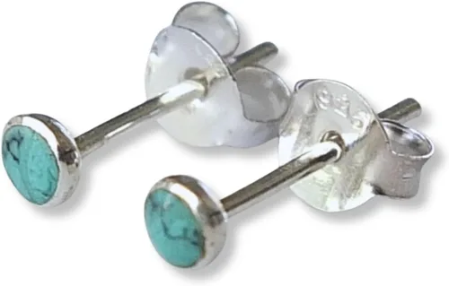 Vista 4 de Sterling Silver Turquoise & Black Onyx Stone Small Stud Earrings, Handmade Minimalist Style Lightweight Comfortable Fit Everyday Wear