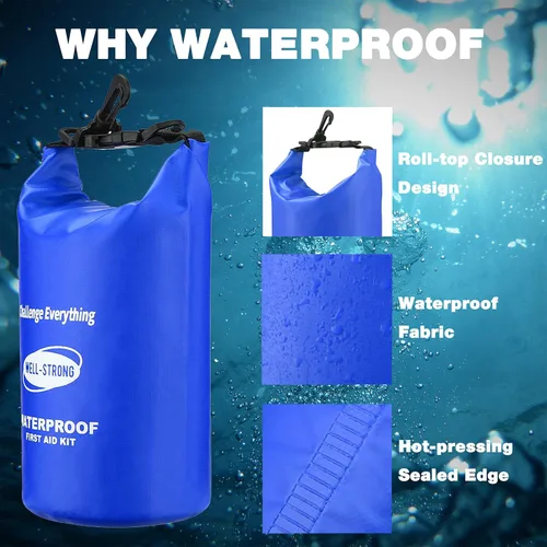 Vista 3 de Kit de primeros auxilios de emergencia para navegación, pesca y kayak, suministros médicos impermeables con diseño de tapa enrollable, capacidad