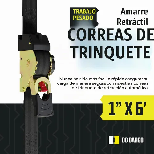 Vista 2 de DC Cargo Mall Correas de trinquete retráctiles automáticas (paquete de 4) de 1 pulgada x 6 pies, resistentes, resistencia a la rotura de 1,522