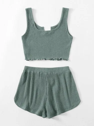 Vista 2 de SOLY HUX Women's 2 Piece Sleeveless Crop Tank Top and Teddy Shorts Lounge Pajama Set Cami Shorts Sets SleepwearOutfits