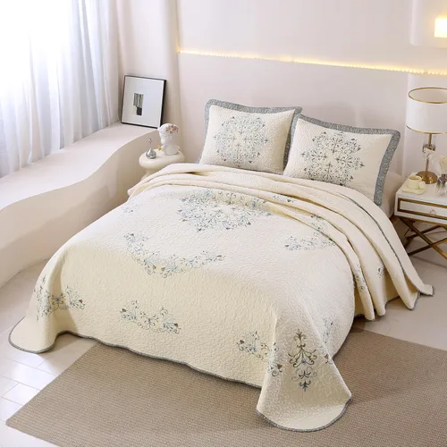 Vista 6 de vctops Juego de 2 fundas de almohada elegantes bordadas con flores, tamaño Queen, 100% algodón, decorativas, acolchadas (azul, 20 x 26 pulgadas)