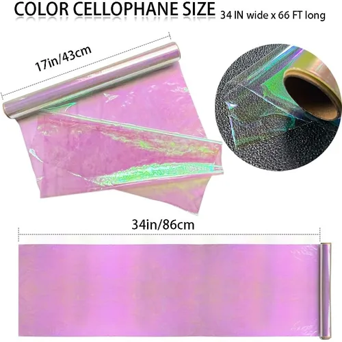 Vista 7 de 1 rollo de celofán iridiscente de 50 pies, papel de regalo iridiscente, rollo de celofán holográfico, envoltura de celofán para cestas de regalo