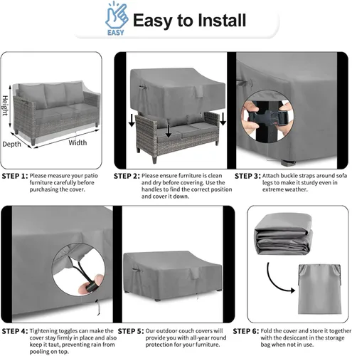 Vista 6 de OutdoorLines Funda impermeable para sofá de 4 plazas para patio al aire libre, resistente a los rayos UV, resistente a la intemperie, resistente Gris