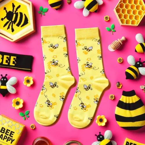 Vista 4 de HAPPYPOP Regalos divertidos de abeja, regalos de dinosaurio para mujeres y niñas, calcetines novedosos con diseño de flamenco y gato para mujer