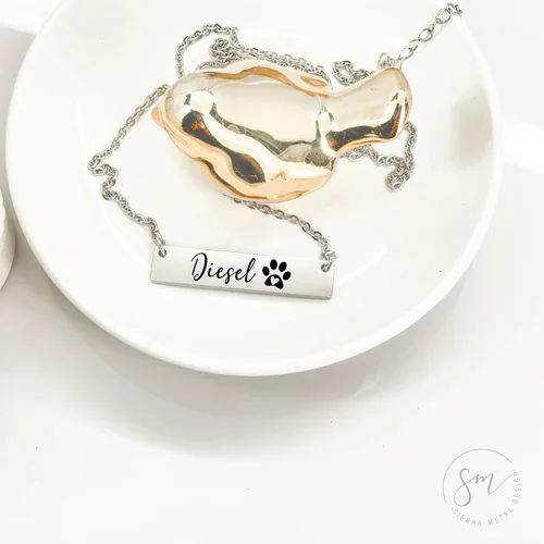 Vista 6 de SM Design Collar de barra de acero inoxidable con estampado de pata de perro y mamá de oro rosa 'x1.5' 18'+2' extensor cierre de langosta unisex