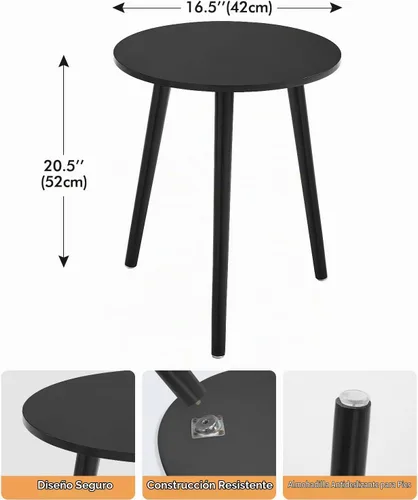 Vista 3 de Apicizon Mesa auxiliar redonda, mesita de noche negra con patas de madera
