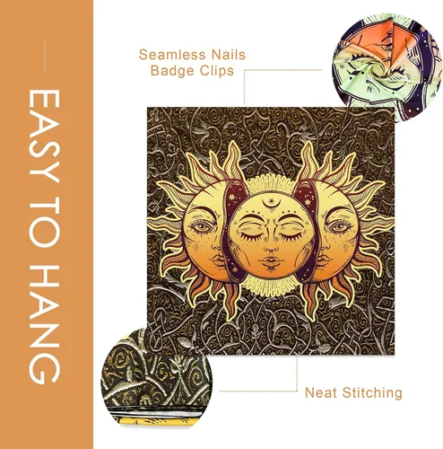 Vista 3 de ALIYINA Tapiz de sol y luna, tapiz de astrología indie, para dormitorio, estética hippie vintage, tapiz de pared para adolescentes, niñas, niños