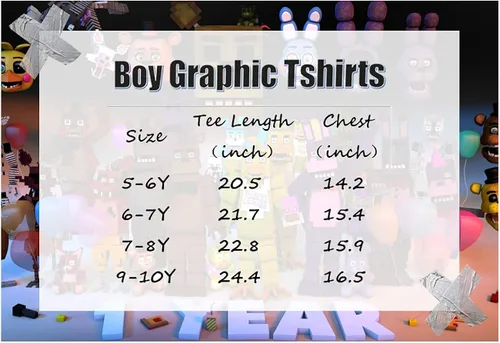 Vista 4 de Yowhdae FNAF Personajes Niños Gráficos Camisetas Moda Tee 5-10Y