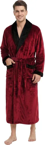 Vista 13 de U2SKIIN Albornoz de forro polar para hombre con cuello de felpa A-verde oscuro