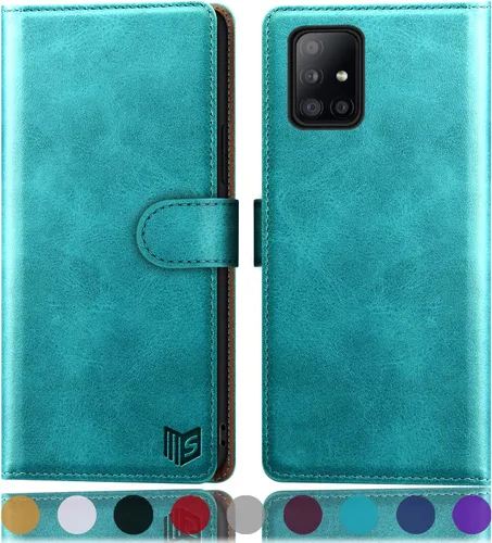 Vista 7 de SUANPOT Funda tipo cartera de cuero para Samsung Galaxy A71 5G (versión 4G) con tarjetero de crédito RFID con tapa para Samsung A71, funda para Negro