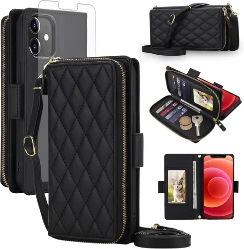 Vista 40 de Asuwish Funda compatible con iPhone 6/6s/7/8/SE 2020 2022 con cremallera y bloqueo RFID, protector de pantalla, correa cruzada i6 i7 i8 7s 8s SE2020