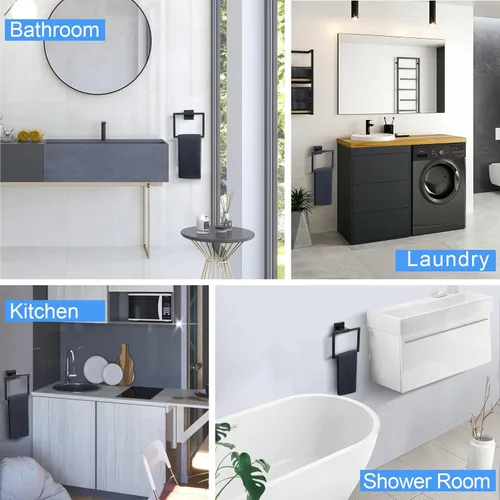 Vista 7 de TQKAG Toallero negro mate para toallas de baño, soporte para toallas de mano de acero inoxidable, perchas cuadradas para toallas montadas en la pared