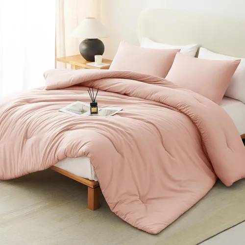 Vista 11 de CozyLux - Juego de edredón beige tamaño individual/individual XL, 2 piezas de juego de cama extra largo sólido transpirable acolchado, juego de cama