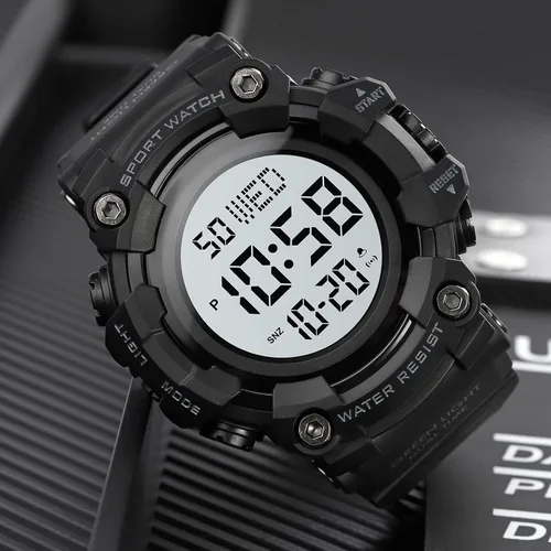 Vista 4 de XCZAP Cronómetro de esfera grande para hombre, relojes de pulsera digitales con luz LED, reloj de cuenta regresiva impermeable 5Bar