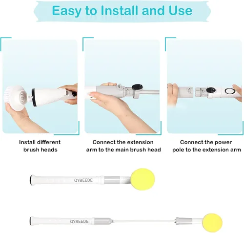 Vista 5 de Cepillo de limpieza eléctrico, recargable, inalámbrico, multiusos, giratorio de 360 grados, cepillo eléctrico de brazo ajustable con 4 cabezales