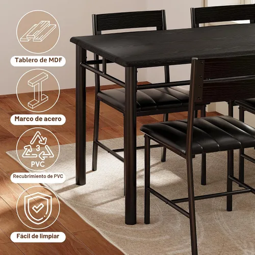 Vista 7 de Juego de mesa de comedor IRONCK para 4, mesa de cocina de madera con sillas tapizadas para cocina y comedor, juego de comedor compacto para espacios