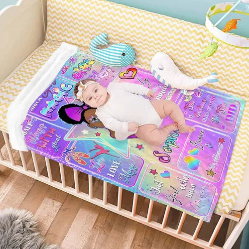 Vista 5 de D-Story Mantas personalizadas, mantas personalizadas con nombre, manta americana, manta africana para niña, mantas personalizadas para niños