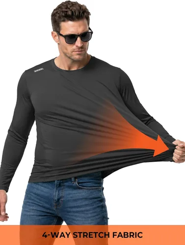 Vista 6 de Rodeel Camisas de pesca para hombre de manga larga que absorbe la tela UPF 50 protección solar camisa de rendimiento a. Negro