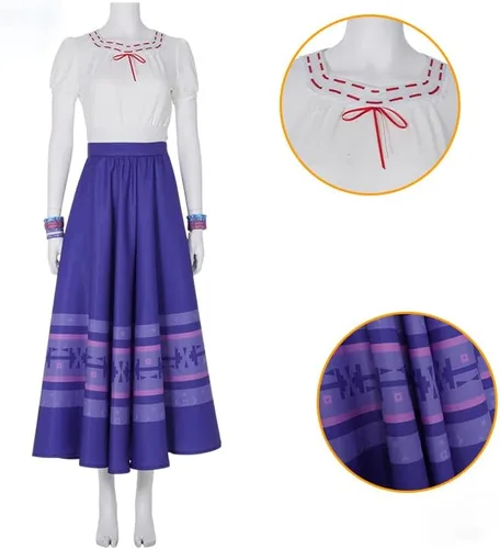 Vista 4 de GAUWEAN Dolores - Disfraz Madrigal, vestido de manga corta para mujer, falda con collar para la cabeza, trajes de Halloween para adultos