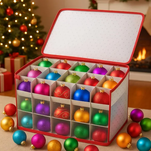 Vista 9 de Jumbl Caja de almacenamiento de adornos navideños con divisores, capacidad para hasta 112 adornos, compartimentos ajustables, contenedor apilable