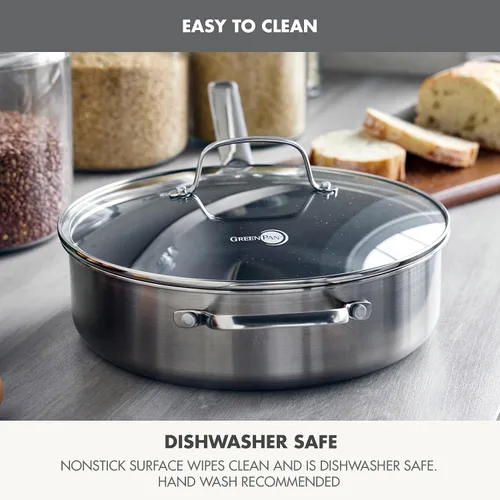 Vista 8 de GreenPan Hybrid 5QT Stainless Steel Saute Pan with Lid, Ceramic Nonstick Plateado