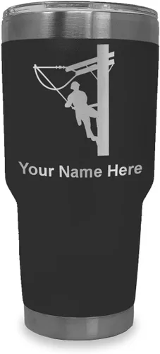 Vista 29 de LaserGram Taza aislada al vacío de 20 onzas, Lineman, grabado personalizado incluido (negro)