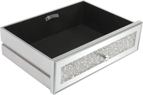 Vista 8 de Karl home Mesa de escritorio con espejo y 2 cajones, mesa consola plateada, mesa de sofá con espejo con incrustación de cristal en la parte
