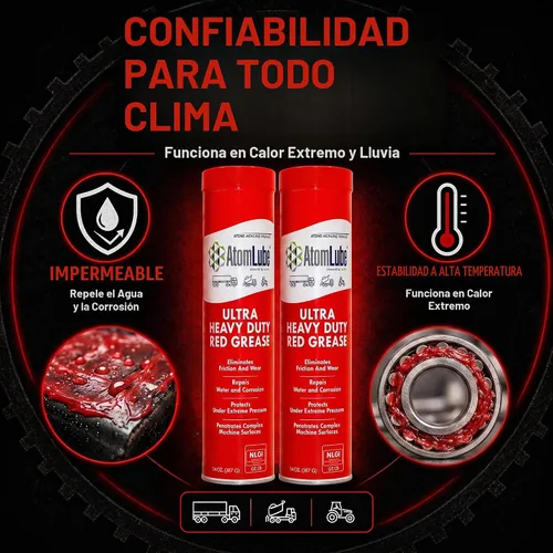 Vista 3 de AtomLube Grasa roja ultra resistente, paquete de 2 tubos de 14 onzas, lubricante impermeable y de alta temperatura, grasa para rodamientos de ruedas