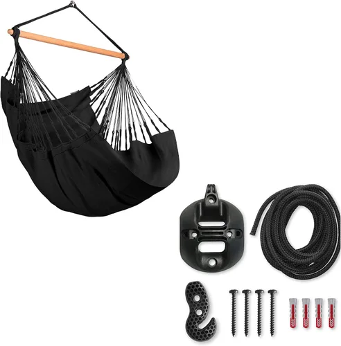 Vista 49 de LA SIESTA® - Silla Hamaca Grande y Cómoda de Algodón Habana & CasaMount - Silla Colgante con Kit de Suspensión para Paredes, Techos y Vigas Café