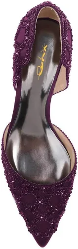 Vista 4 de XYD Zapatos de tacón para mujer, elegante puntera puntiaguda, tacones bajos D'Orsay Kitty, tachuelas de diamantes de imitación, zapatos de satén sin
