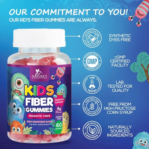 Vista 4 de Gomitas de fibra para niños – Fibra dietética 0.14 oz por porción – Suplemento diario de gomitas de fibra para niños – Gomitas prebióticas