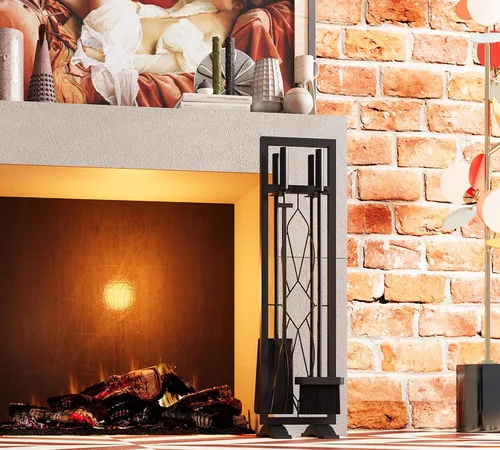 Vista 4 de Fire Beauty Juego de herramientas para chimenea, 5 piezas, accesorios de chimenea, kit de fuego con soporte, herramientas para estufas de leña