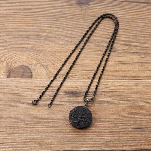 Vista 3 de COAI Collar de árbol de la vida con piedra negra de obsidiana