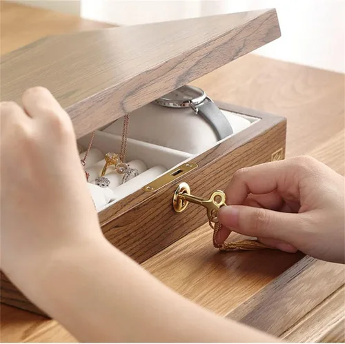 Vista 4 de TREXD - Joyero grande de madera multifunción organizador rectangular collar anillo pendiente reloj joyería caja de almacenamiento