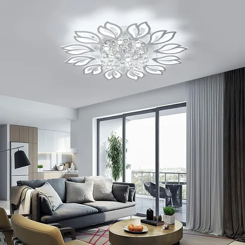 Vista 6 de Tioolo Lámpara de techo moderna, lámpara de techo LED regulable, lámpara de araña en forma de flor de 12 cabezales con control remoto, accesorio