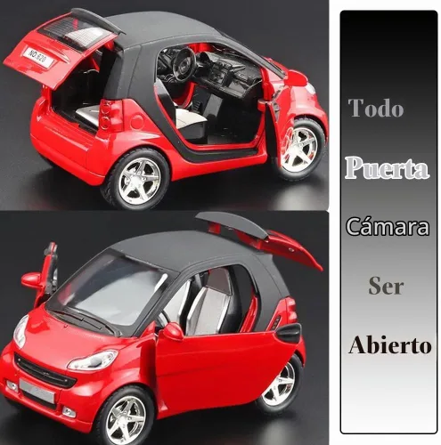 Vista 3 de Escala 1:32 para Smart Fortwo Modelo Diecast Model Car Pullback Vehículo Juguetes Colección de juguetes, Regalo, con Sonido y Luz (Rojo)