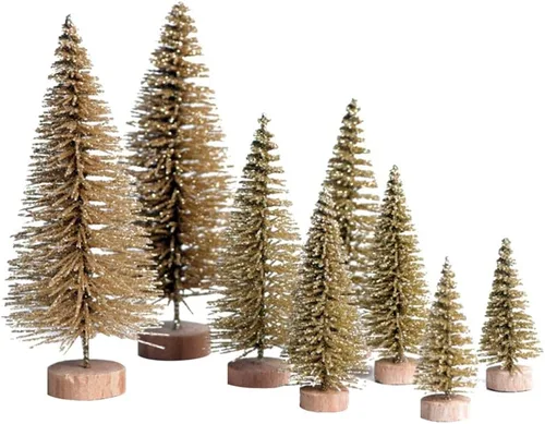 Vista 11 de Árbol de Navidad artificial con 4 tamaños, árbol de Navidad con base de madera para decoración de mesa del hogar, adornos de Navidad, decoraciones