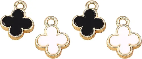 Vista 3 de MONNEL M398 Pequeños tréboles de 4 hojas DIY pulsera encantos de aleación de zinc colgantes de metal al por mayor (blanco y negro, 8 piezas)