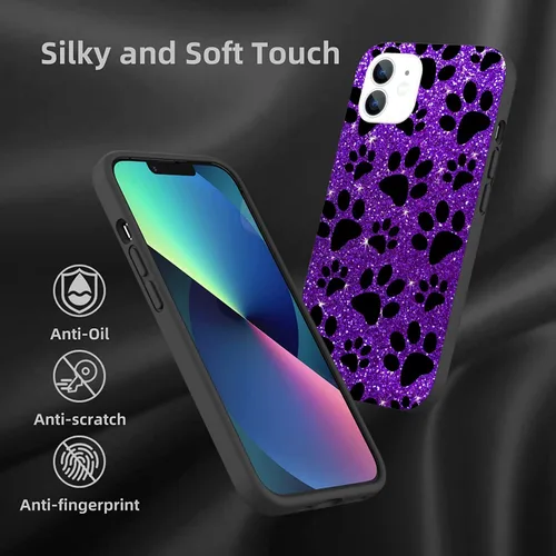 Vista 3 de Funda compatible con iPhone 11, diseño de pata de perro negra y morada, funda protectora de TPU suave con diseño para mujeres y niñas