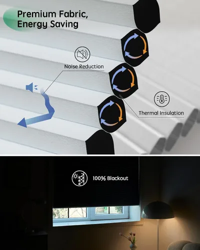 Vista 3 de Yoolax Persianas celulares motorizadas compatibles con Alexa, persianas opacas inteligentes de panal con control remoto para ventanas
