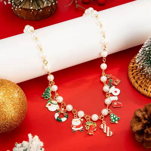 Vista 7 de Christmas Jewelry Set for Women - Christmas Earrings, Bracelet, Necklace Trio & Pearl Necklace with Festive Pendant Festive Holiday Party Jewelry