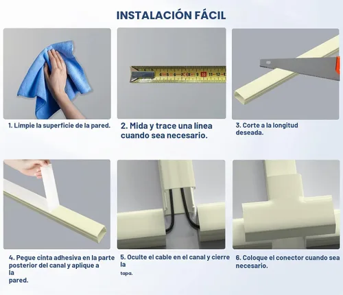 Vista 6 de Kit de canaleta de cables de 157 pulgadas para pared TV corrector de cables Beige