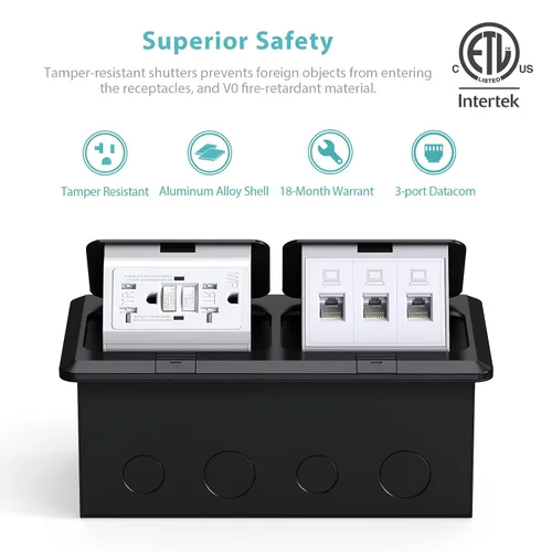 Vista 3 de WEBANG Kit eléctrico de caja de piso doble emergente, salida de receptáculo GFCI de acero inoxidable de 20 amperios, resistente a la intemperie
