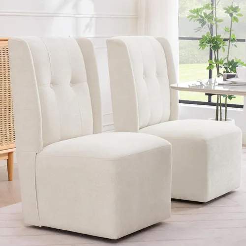 Vista 16 de Silla de comedor con ruedas Immulize Silla de comedor tapizada moderna con ruedas, silla giratoria sin brazos con respaldo alto para cocina, sala