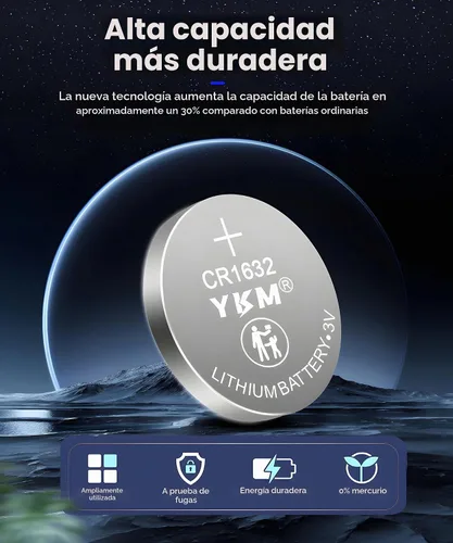 Vista 7 de YKM CR1632 - Baterías de monedas de litio de 3 V, paquete de 5 para relojes