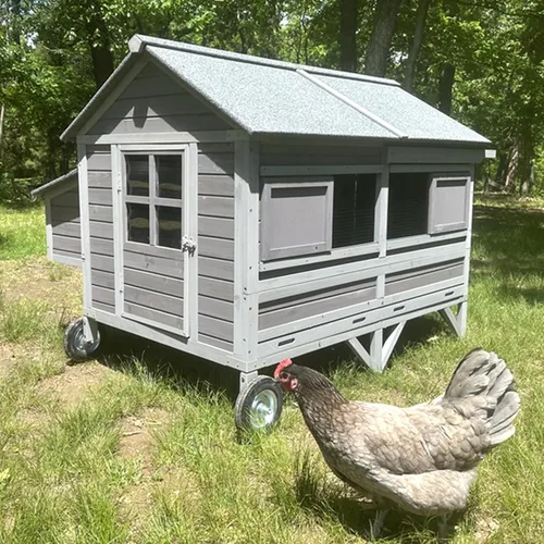 Vista 8 de Aivituvin gallinero móvil de madera con casa para gallinas y caja para rodar, jaula grande para aves mejorada con marco de hierro fuerte, duradera e