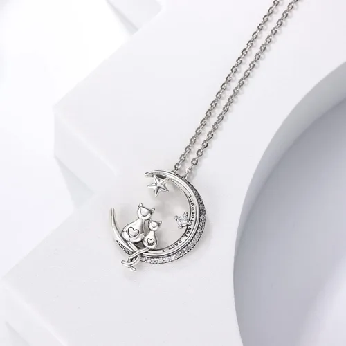 Vista 3 de Odinstone Collar de gato colgante de plata de ley S925 colgante de gato en luna circonita cúbica joyería de mujer regalos para mamá con paquete